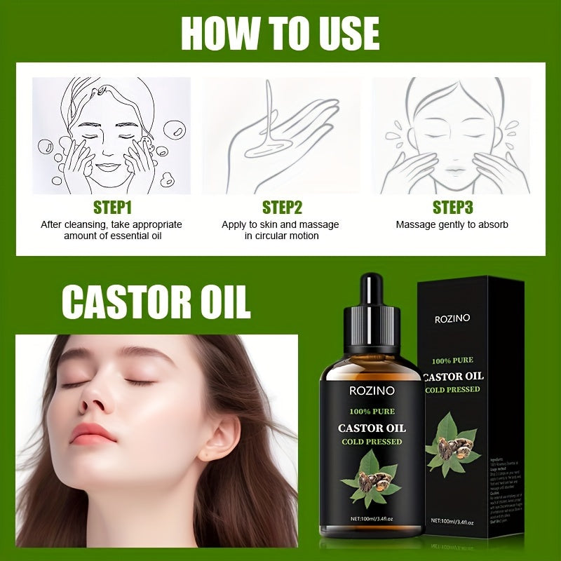 UNREFINED CASTOR OIL Cold Pressed for Hair, Eyelashes, Eyebrows, Skin & Nails Care, Hypoallergenic for All Skin Types