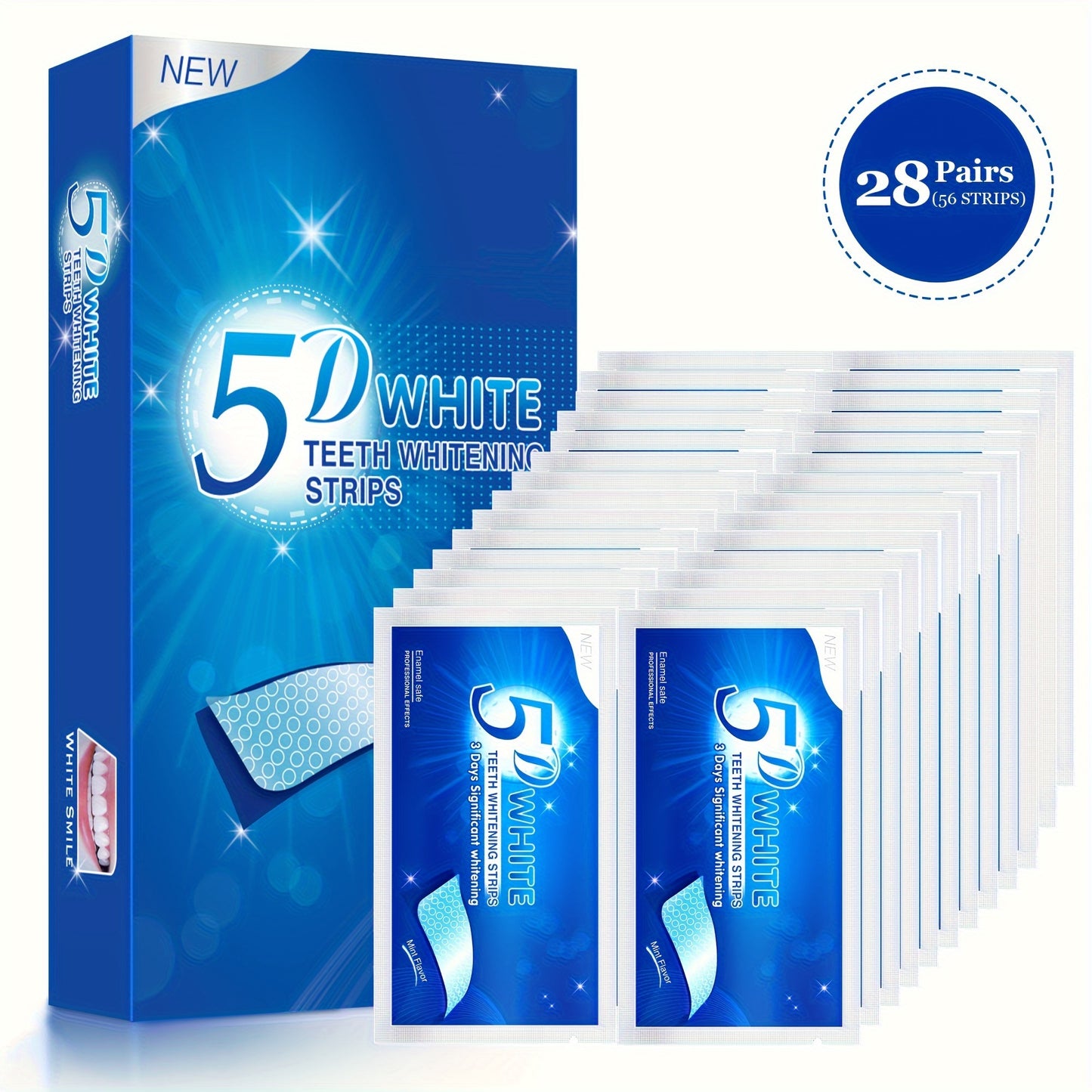 56pcs 5D Teeth Whitening Strips Kit - Safe & Effective, Natural Quick Brightening, Plant-Based Formula for Sensitive Teeth