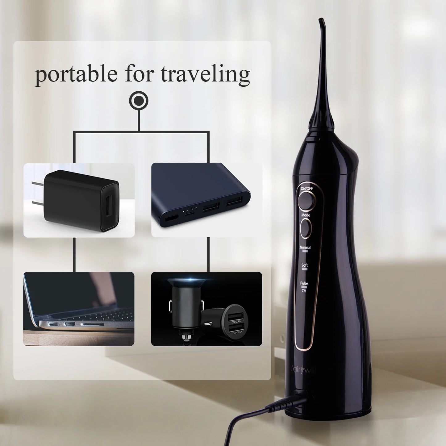 ORAL IRRIGATOR Rechargeable Portable Water Flossers 300ML Dental 3 Modes Water Tank Waterproof Teeth Cleaner