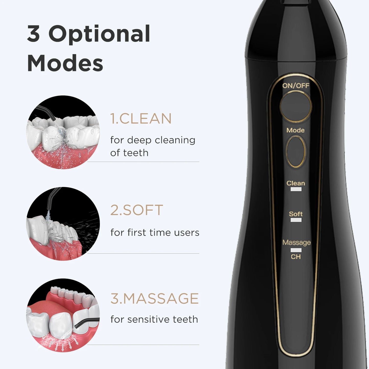 ORAL IRRIGATOR Rechargeable Portable Water Flossers 300ML Dental 3 Modes Water Tank Waterproof Teeth Cleaner