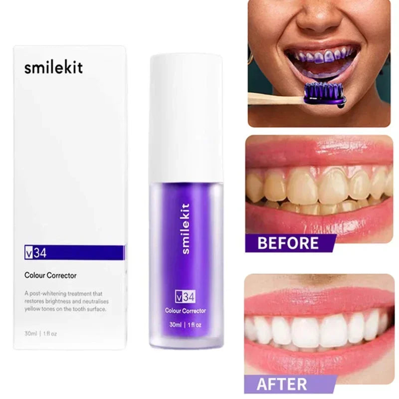 V34 PURPLE COLOR CORRECTOR TOOTHPASTE  Advanced Stain Removal & Whitening Formula