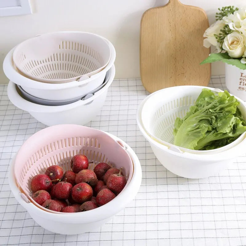 DOUBLE LAYER ROTATING FRUIT & VEGETABLE BASKET  Creative Household Washing & Draining Solution