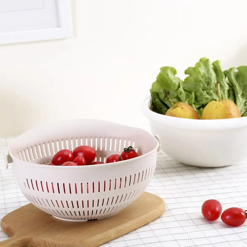 DOUBLE LAYER ROTATING FRUIT & VEGETABLE BASKET  Creative Household Washing & Draining Solution