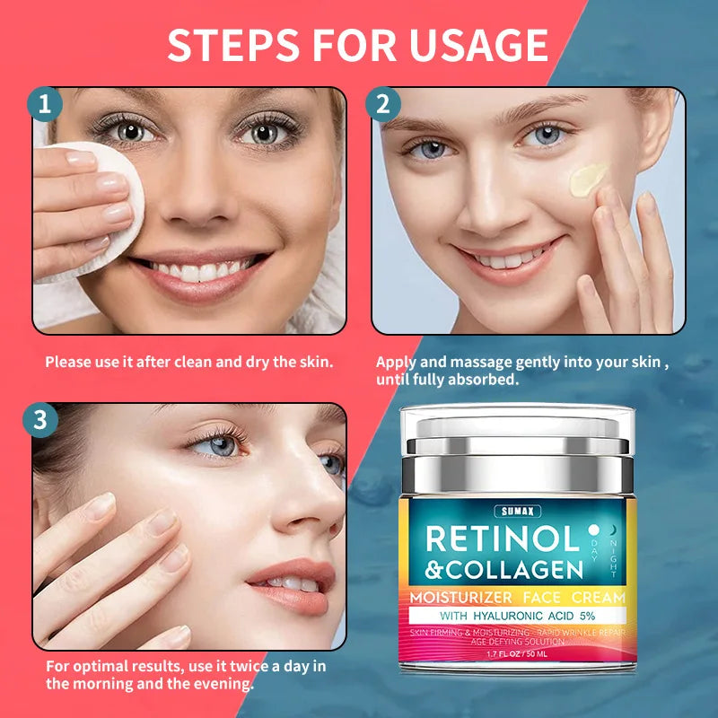 RETINOL ANTI AGING FACE CREAM Moisturizing Wrinkle Remover Collagen Hyaluronic Acid Creams Skin Care 50ML