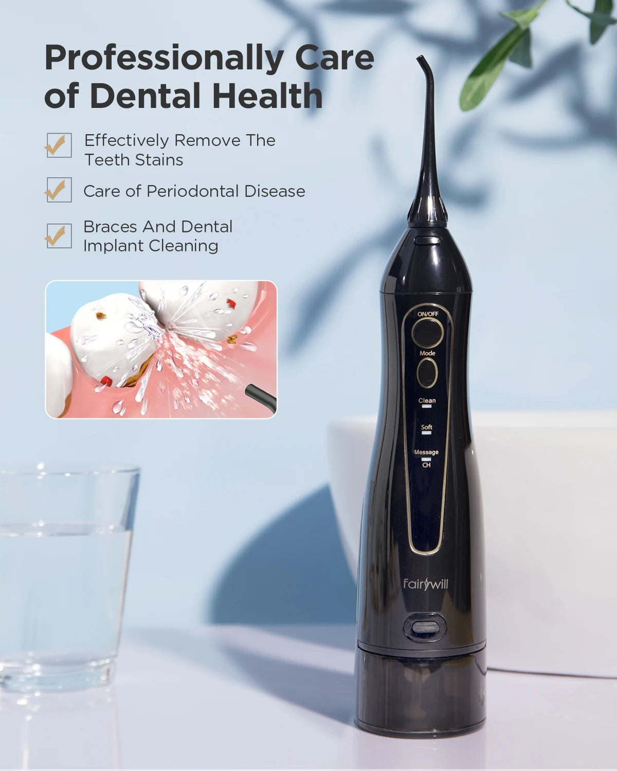 ORAL IRRIGATOR Rechargeable Portable Water Flossers 300ML Dental 3 Modes Water Tank Waterproof Teeth Cleaner