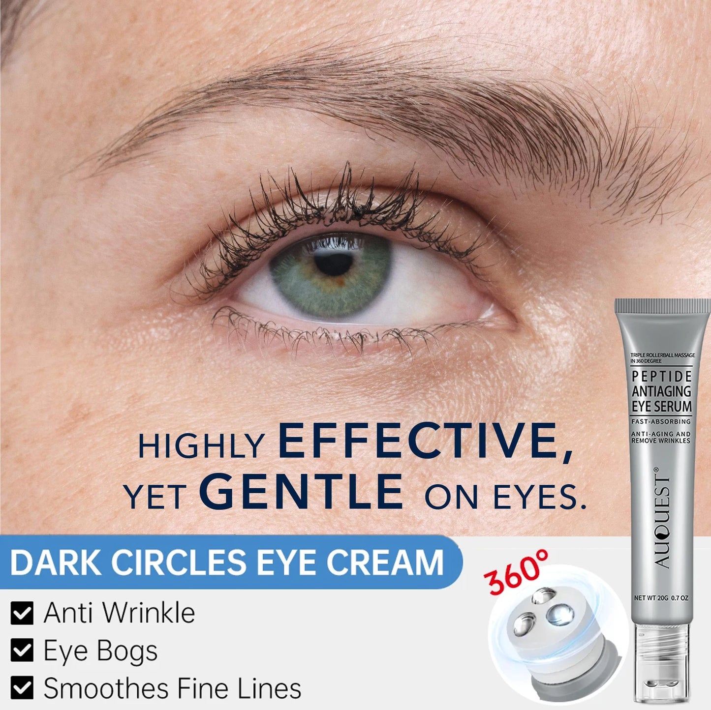 AUQUEST Dark Circles Eye Cream Remover Eye Bags Puffiness Roller Ball Massager Under Eyes Lightening Moisturizing Skin Care