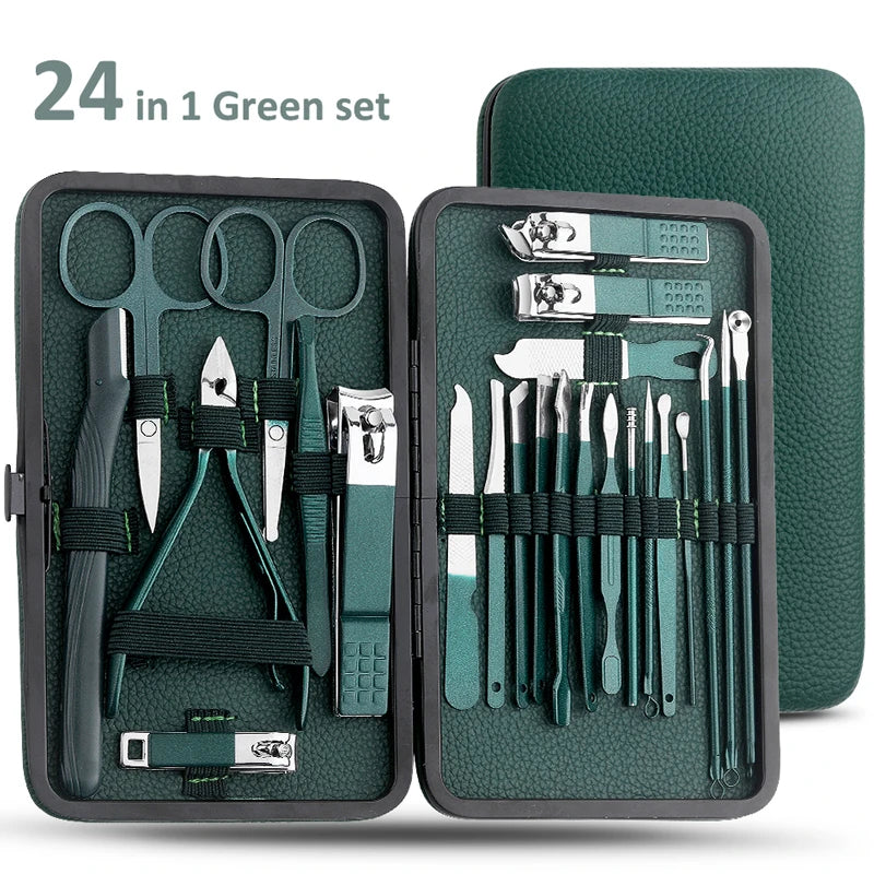 24-PIECE STAINLESS STEEL MANICURE & PEDICURE SET  Portable Nail Clipper and Pedicure Scissors Combo