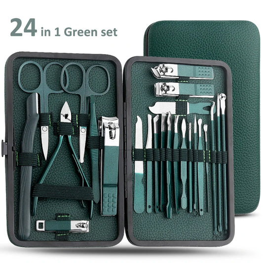 24-PIECE STAINLESS STEEL MANICURE & PEDICURE SET  Portable Nail Clipper and Pedicure Scissors Combo