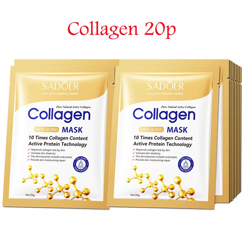 20PCS HYALURONIC ACID COLLAGEN FACE MASK  Deep Hydration & Skin Rejuvenation