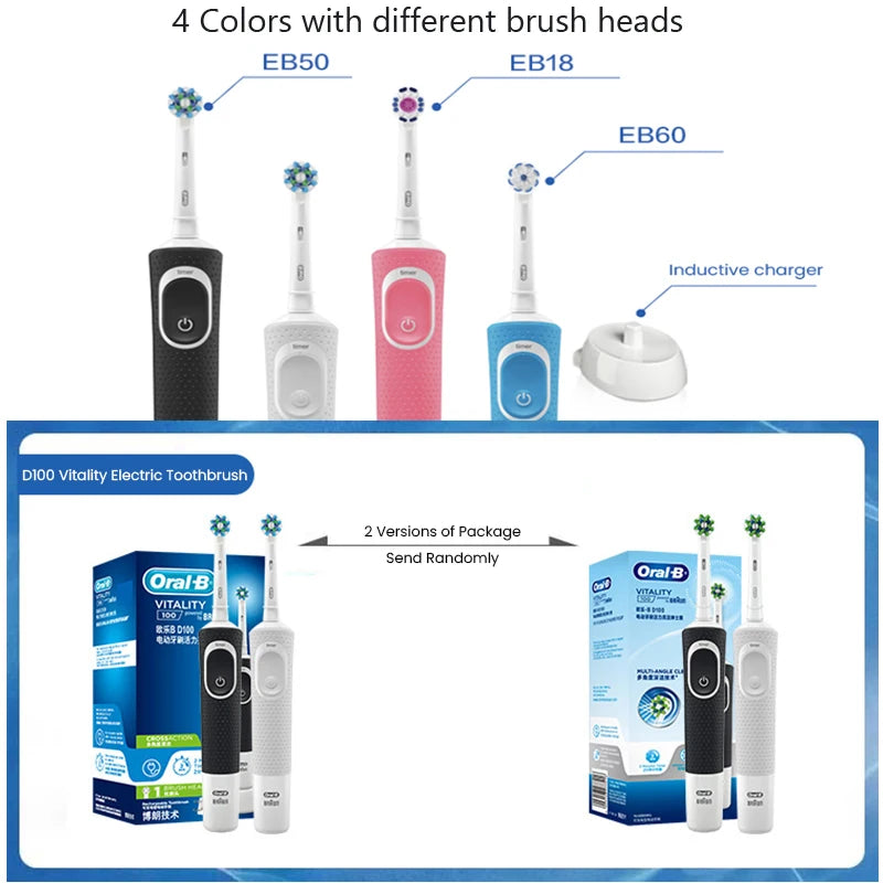 ORAL B D100 ELECTRIC TOOTHBRUSH  2D Vitality Cleaning with Rechargeable Inductive Charger