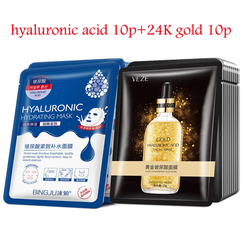 20PCS HYALURONIC ACID COLLAGEN FACE MASK  Deep Hydration & Skin Rejuvenation