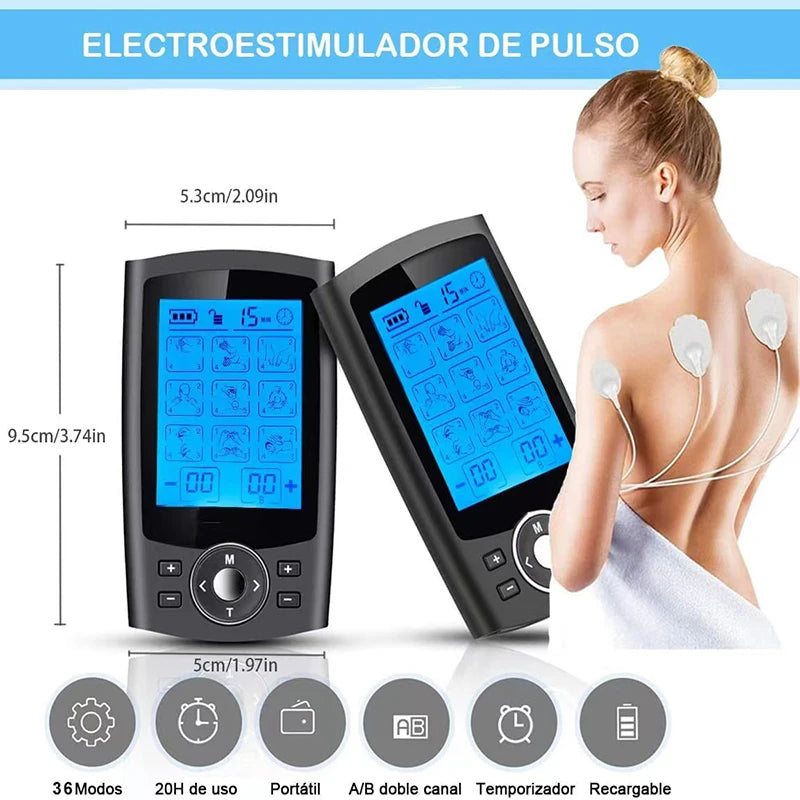 DUAL CHANNEL TENS EMS UNIT  36-Mode Muscle Stimulator with Pain Relief Therapy