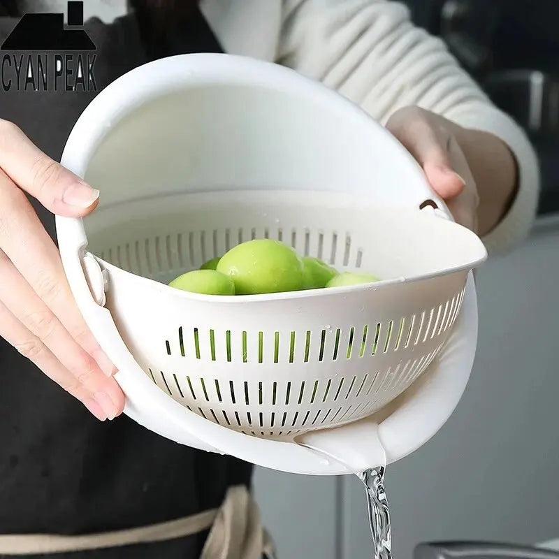 DOUBLE LAYER ROTATING FRUIT & VEGETABLE BASKET  Creative Household Washing & Draining Solution