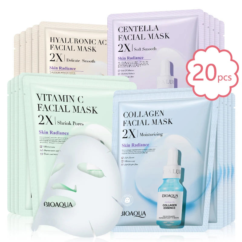 20PCS CENTELLA COLLAGEN FACE MASK VC Moisturizing Refreshing Sheet Masks Hyaluronic Acid  Facial Mask Skin Care Products