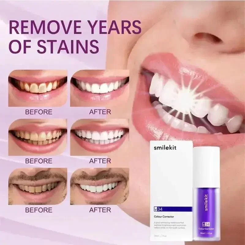 V34 PURPLE COLOR CORRECTOR TOOTHPASTE  Advanced Stain Removal & Whitening Formula