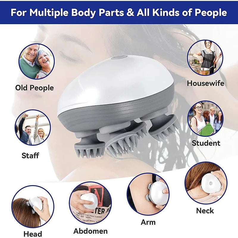 ELECTRIC HEAD SCALP MASSAGER  Waterproof Multi-Function Wellness Device