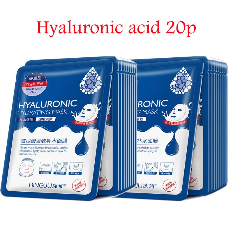 20PCS HYALURONIC ACID COLLAGEN FACE MASK  Deep Hydration & Skin Rejuvenation