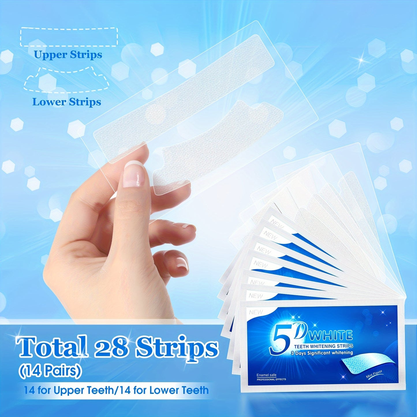 56pcs 5D Teeth Whitening Strips Kit - Safe & Effective, Natural Quick Brightening, Plant-Based Formula for Sensitive Teeth