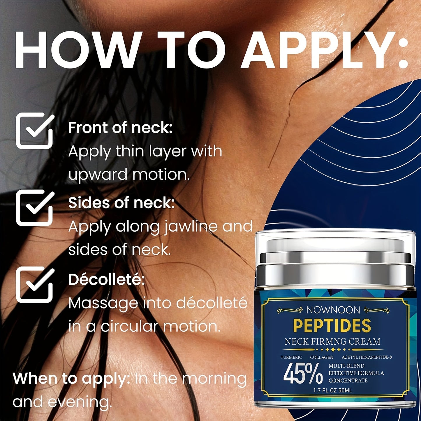 50ml PEPTIDES NECK FIRMING CREAM - Aging Defying Facial Moisturizer With Acetyl Hexapeptide-8, Collagen & Hyaluronic Acid - Day & Night Wrinkle Smoothing Cream - 1.7 Fl.Oz